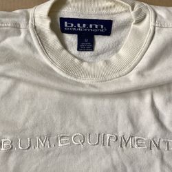 Vtg. 1990s B.U.M. Equipment Embroidered Logo Size Men’s Large Cream Color Crewneck Pullover Sweatshirt