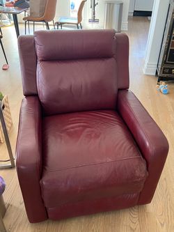 Pair Scandinavian Burgundy Leather Recliner Chair – Mid Century Modern