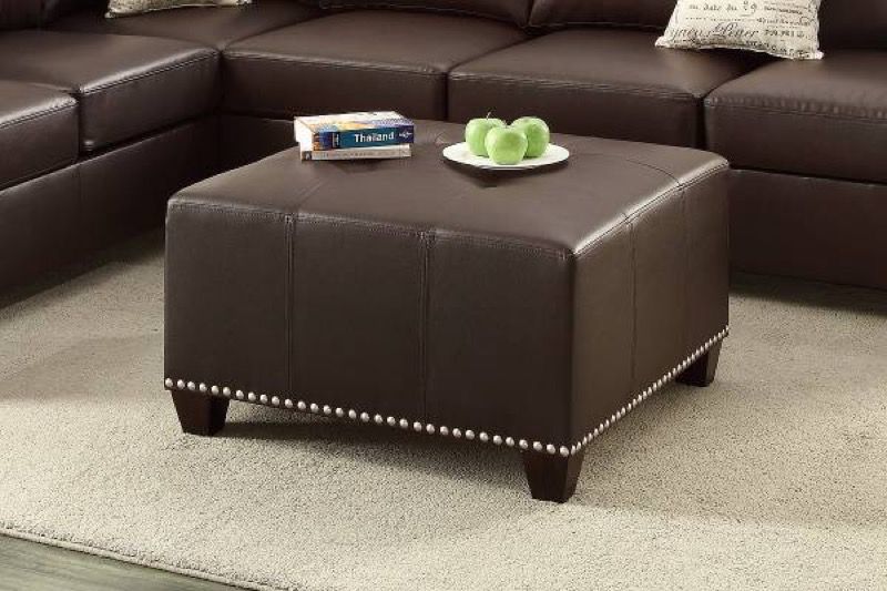 Espresso Brown Leather Cocktail Ottoman Coffee Table with Nail Head Trim NEW