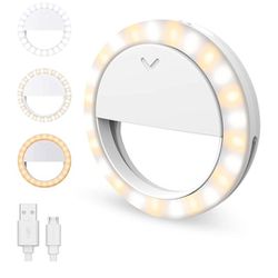 Selfie Ring Light XJ-17 Rechargeable Clip-on live Fill Light for cell phone photography/YouTube live/Video Calling/Makeup, Adjustable Brightness 40 LE