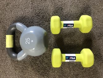 Brand new 25lbs Kettlebell and 8lbs each dumbbell