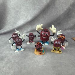 Vintage 1980s California Raisins Lot 6 PVC Figures + 1 Wind Up Applause READ