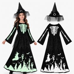 Girls Skeleton Witch Halloween Costume with Hat 8_12