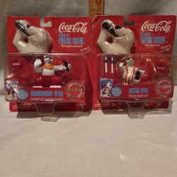"Coca-Cola" VTG 1998 Polar Bear Wind-up Polar Crew Figures "Snowboard Bear " & "Skiing Bear" In Original Packaging 