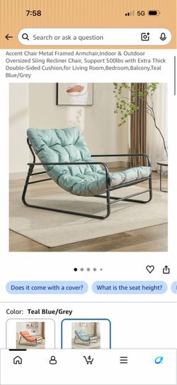 Metal Framed Sling Accent Chair Teal Blue/Grey