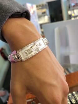 Income Tax Special 925 Sterling Silver Chino Link Greek Border Sanjudas Plate Greek Border Lock 7" 925 Plata Tejido Chino Sanjudas Pulsera Solida 😍😍