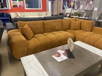 Orange Chaise Sectional Sofa Mid Century Modern Low Profile En Corte Couch Comfy 