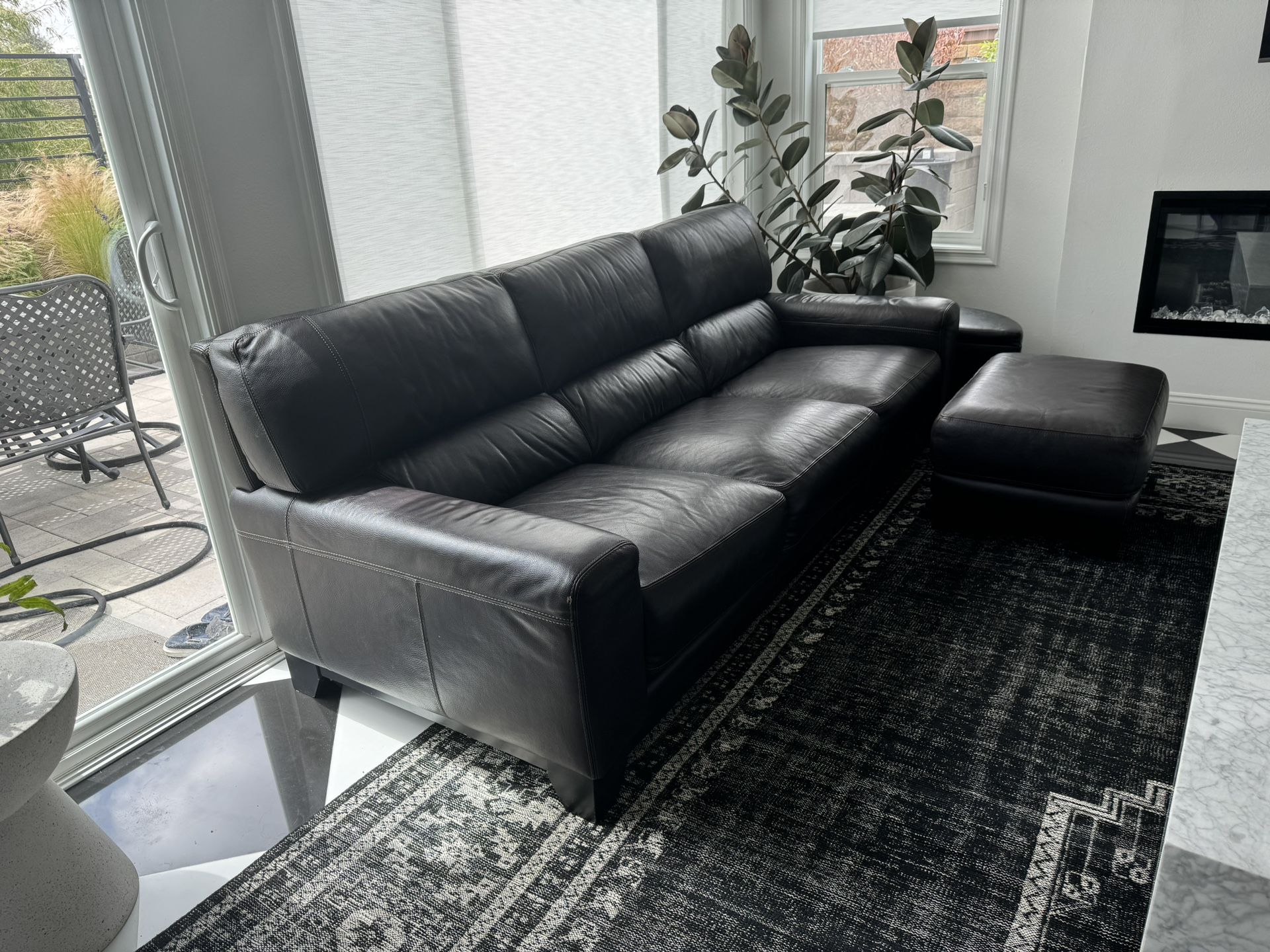 Premium Leather Sofa Set with Ottomans - Exceptional Condition