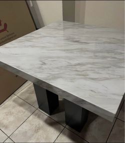 COUNTER HEIGHT DINING TABLE - MARBLE DESIGN - WOOD BASE