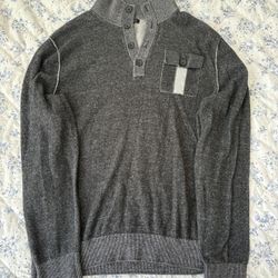 Banana Republic Sweater Mens  Large Gray Heather Pullover Quarter Button