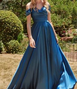 NWT Navy Blue Satin Off Shoulder Formal Dress Size 10-12