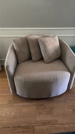 Beige Corduroy Swivel Accent Chair