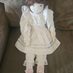 Vintage Dolls by Pauline - Brown Hair Removable Dress Cloth Rag Doll
