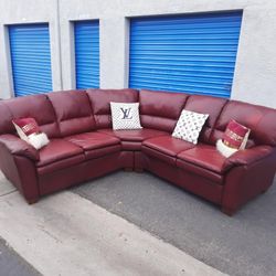 Leather Really Sectional Couch Red , Very Nice 