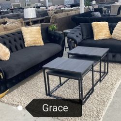 S6205 Sofa and Loveseats AZRA BLACK 🤩🤩HOUSTON ONLY $54 DOWN PAYMENT 🥳🥳($2199)