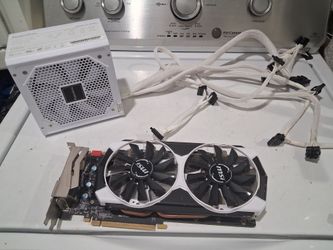 MSI GTX97 04GD5TOC  graphics card,  4gb  of GDDR5  memory,  and  a PowerSpec  PS500WF  500-watt white  ATX Power supply.  new.
