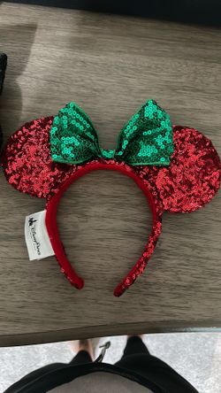 Disney ears, red and green Christmas theme