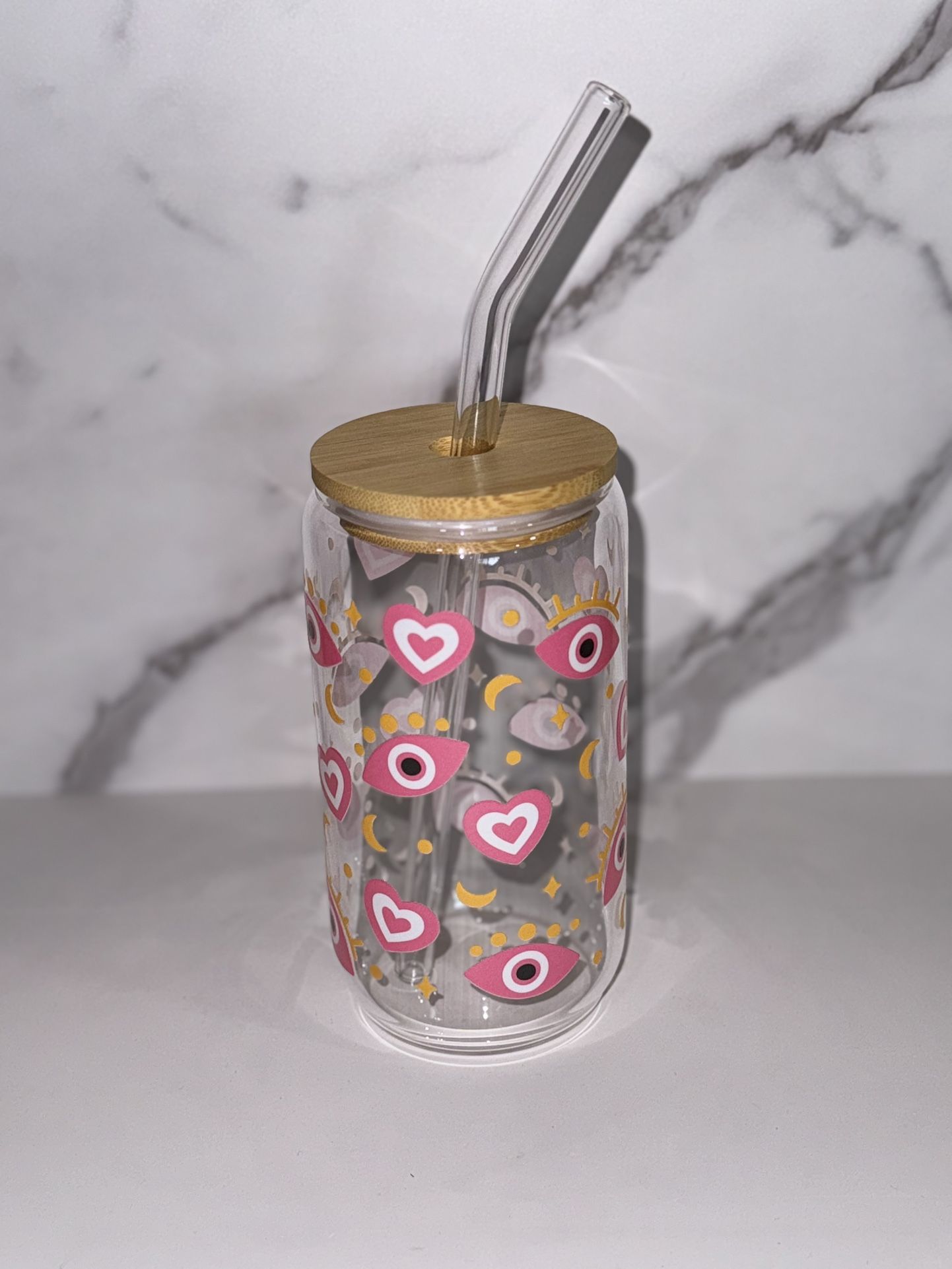 custom glass can cup 16oz the evil eye