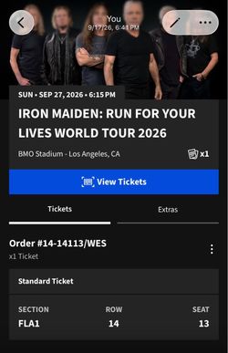 Iron Maiden Ticket for 9/27 Sunday Show $300