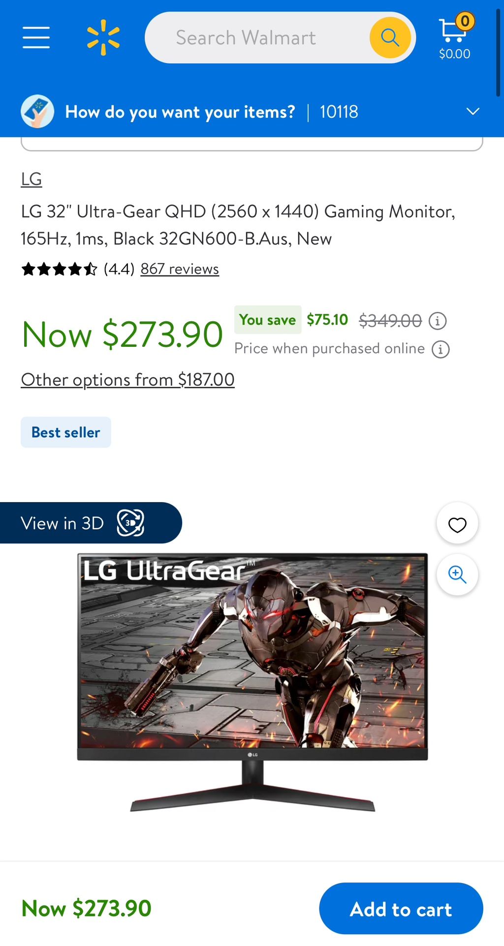 LG UltraGear Gaming Monitor QHD 1440p 165hz 1 ms