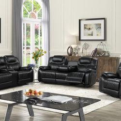 Galveston Black - Reclining 3PC Sofa Set Brand New 