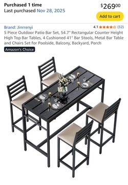 5-Piece Outdoor Patio Bar Set – NEVER USED / NEVER ASSEMBLED – $175