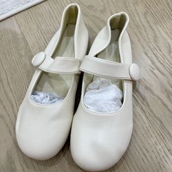 White Mary Jane Flat 