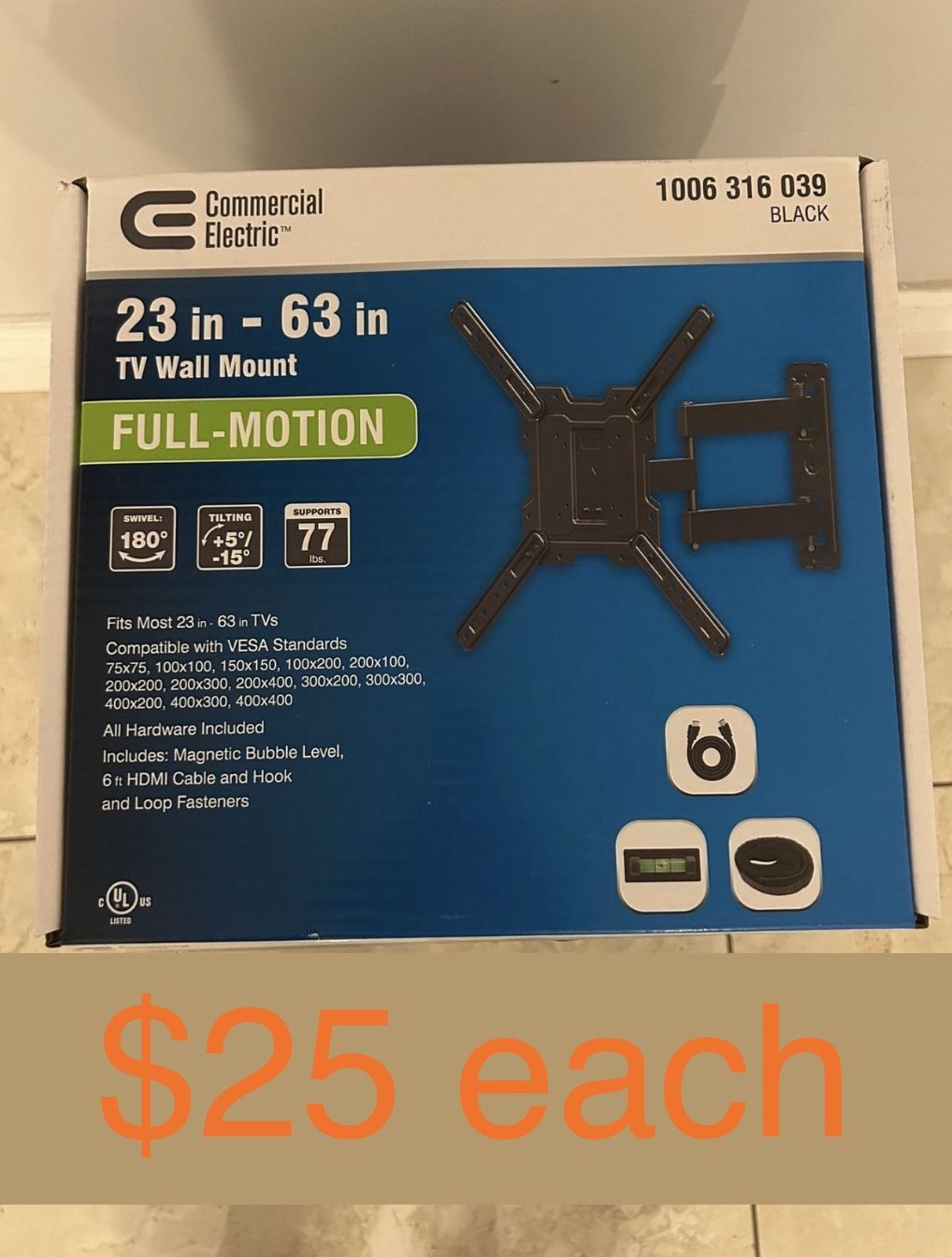 Commercial Electric Full Motion Wall Mount for 23 in. to 63 in. TVs