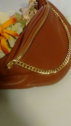 Faux Leather Brown Chained--Fanny Pack/Sling