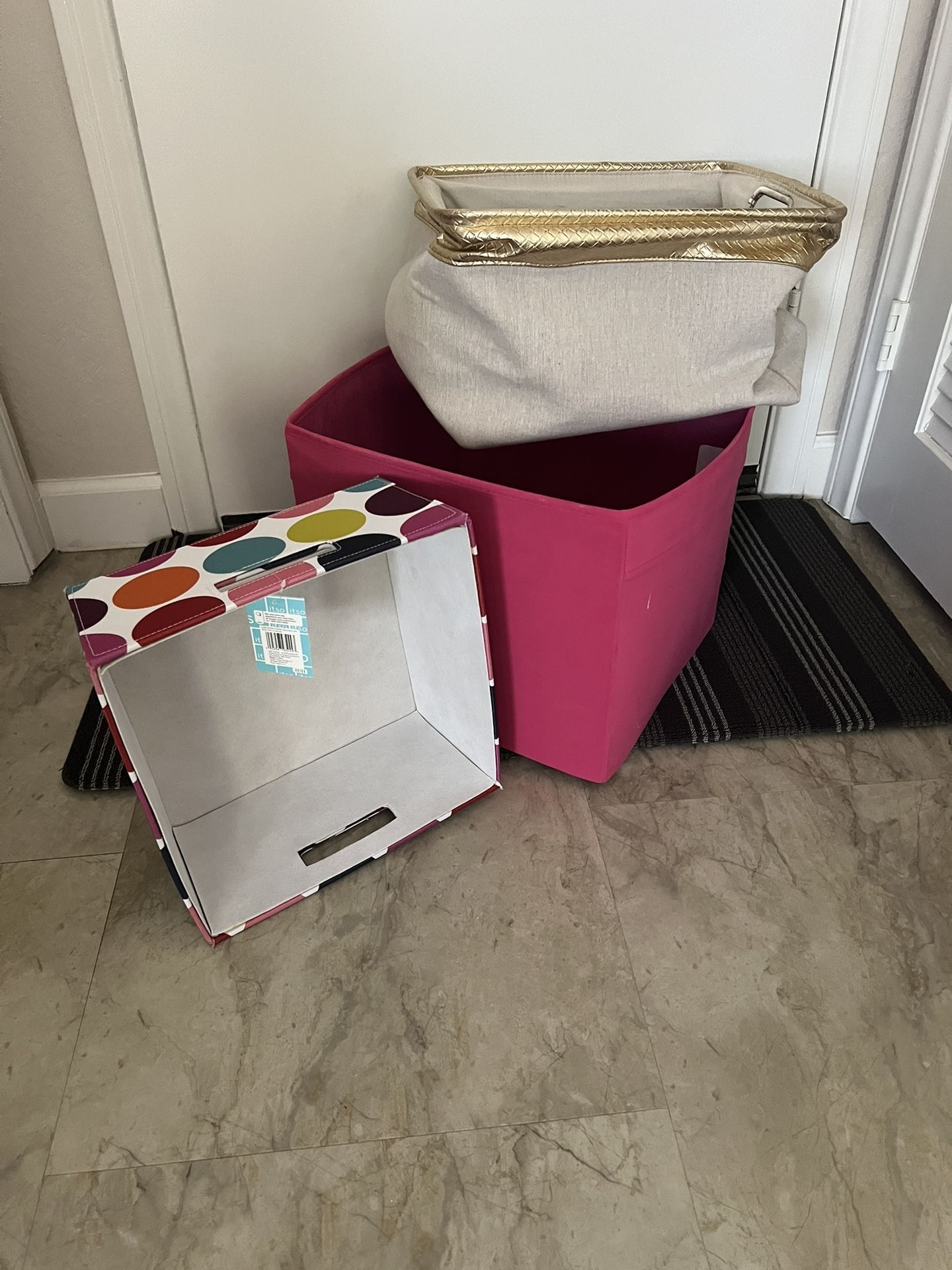 Three Assorted Large Fabric Containers $10 for all 3  (see description below)