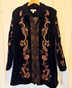 Coldwater Creek Black Velvet Embroidered Paisley Jacket Women’s Size L