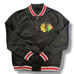 New Era Chicago Blackhawk’s Sports Classic black Satin Men’s Varsity Jersey Jacket