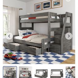 Max&Lily Modern Farmhouse Twin Over Full Bunk Bed With Stairs & Storage Drawers
