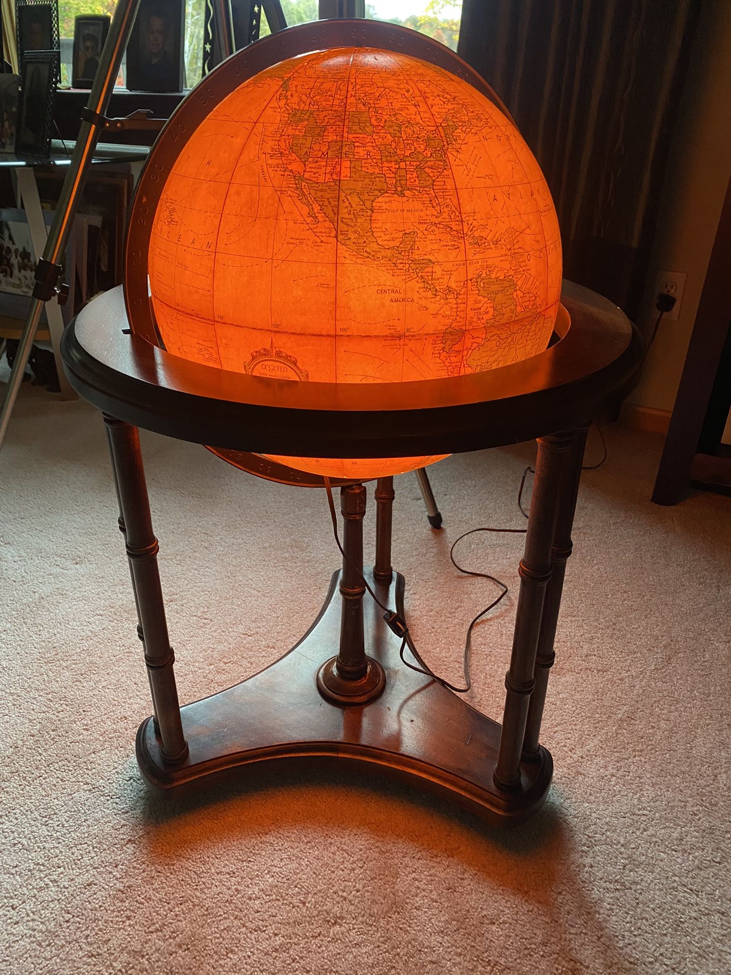 Heirloom 16” Diameter Vintage Illuminating Floor Globe On Wheels  Replogle 1978 Model 