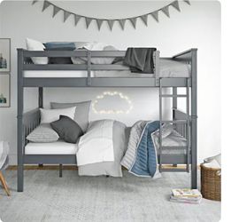 🛏️ NEW DHP Full Over Full Bunk Bed – Gray/White 🛏️
