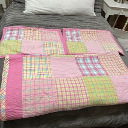 Pink Patchwork Plaid Quilt and Pillow Shams