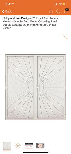 Unique Home Desins 72 in X 80 in solana Navajo White Surface Mount Outswing Steel Double Security Door With perforated Metal Screen