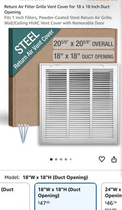Steel Return Air Filter Grille Vent Cover 18x18
