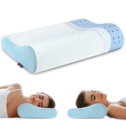 Memory Foam Pillows Neck Pillow for Sleeping, Ergonomic Cervical Pillow Bed Pillow for Side Back Stomach Sleeper, Orthopedic Contour Pillow for Neck a