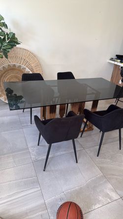 Modern Glass Dining Table w/ Gold Base – Must Go