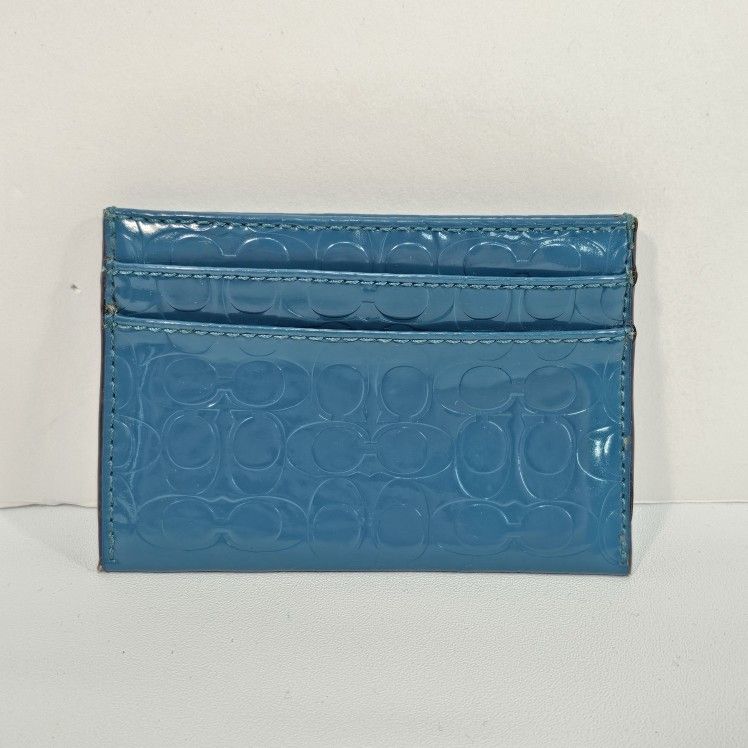 Coach Teal Patent Leather Liquid Gloss Embossed Credit Card Holder F62544