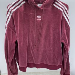Adidas Originals Cropped Velour Pullover Hoodie Sweater Maroon Size Medium