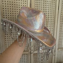 New custom art to wear festival sparkly rhinestone Fringe Women's Cowboy Hat