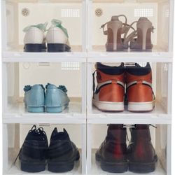 New In Box 12 Shoe Storage Box Plastic Stackable Shoe Container Off White  