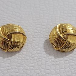 Vintage Gold Tone Woven Knot Earrings 