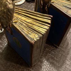 Antique Pompeian Bronze "Atlas of the World with Cockatoo" Electroformed Polychrome Bookends- C. 1922