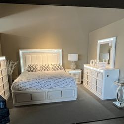 King Bed Frame, Dresser, Mirror And Nightstand 