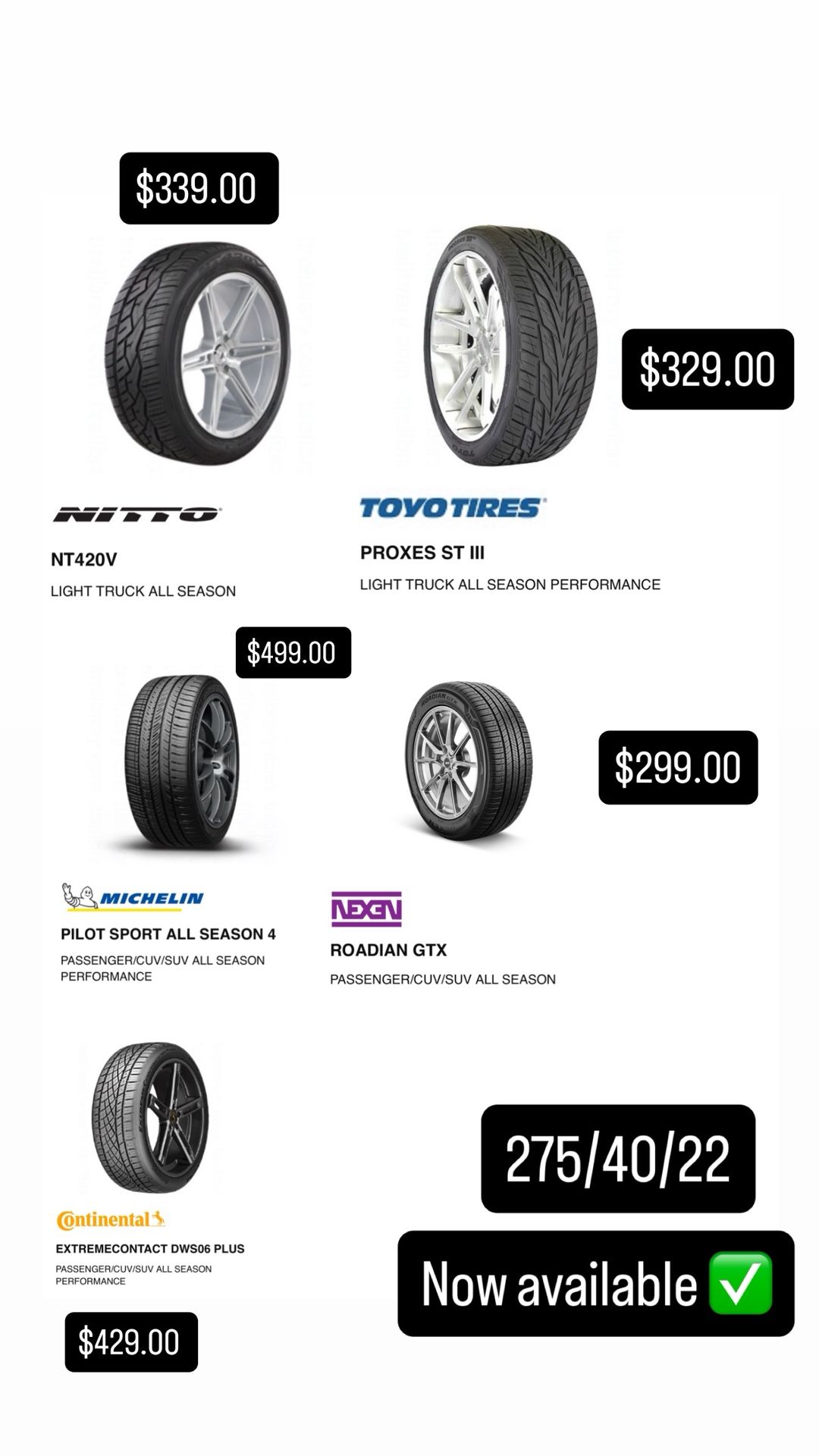 275/40/R22 TIRES FOR SALE! 