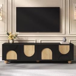 NEW  BLACK Roomfitters Cream Style Farmhouse TV Stand for TVs up to 75", Elegant Entertainment Center with Cable Management - 