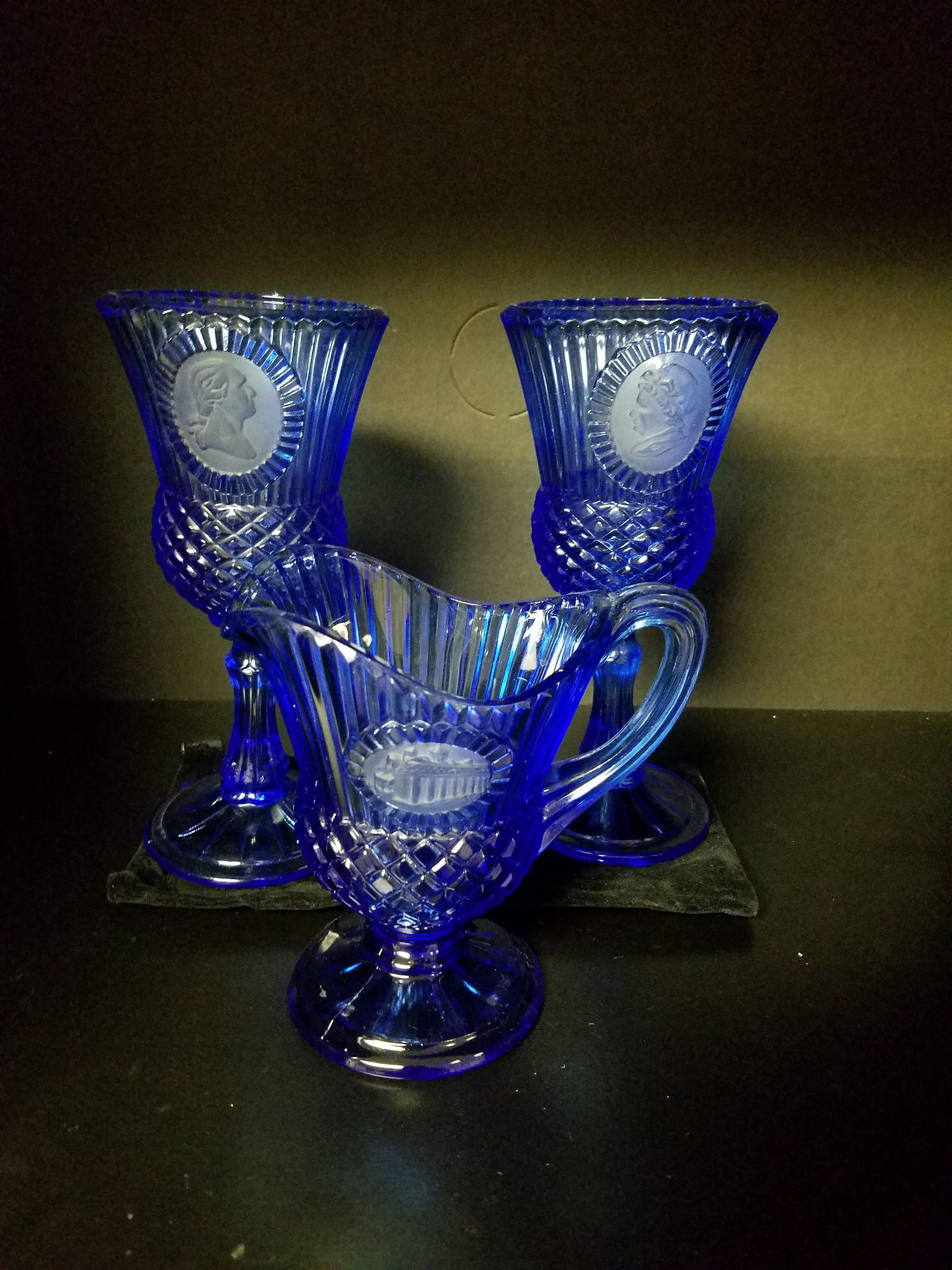 Fostoria Avon Blue Glass George and Martha Washington Goblets